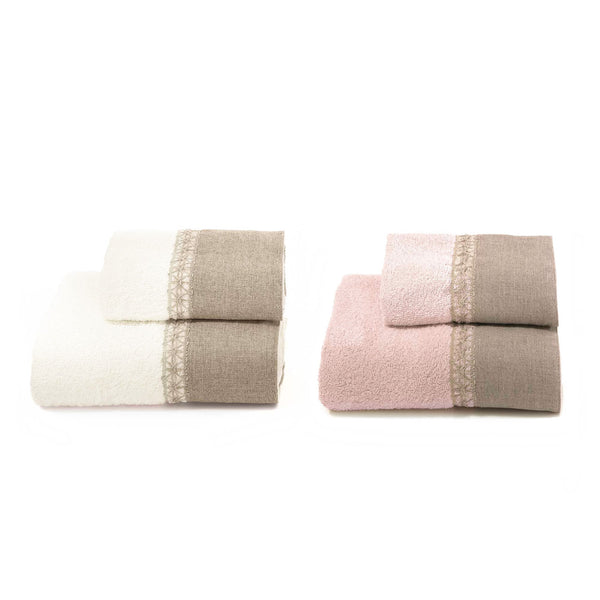 Schwamm-Set 4-teilig Gesicht + Gästetücher mit Rüschen und Leinenspitze Garrini Bryanna Pink prezzo