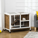 Conigliera a 2 Livelli con Casetta Rampa e Vassoio Estraibile 91,5x53,3x73 cm in Legno di Abete Marrone   