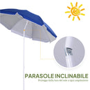Ombrellone da Giardino Ø160x205  cm Spiaggia Inclinabile in Acciaio e Poliestere Blu
