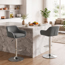 Set 2 Sgabelli Bar Girevoli 52x47x84-106 cm con Altezza Regolabile Poggiapiedi e Schienale in Velluto con Base in Metallo Grigio      