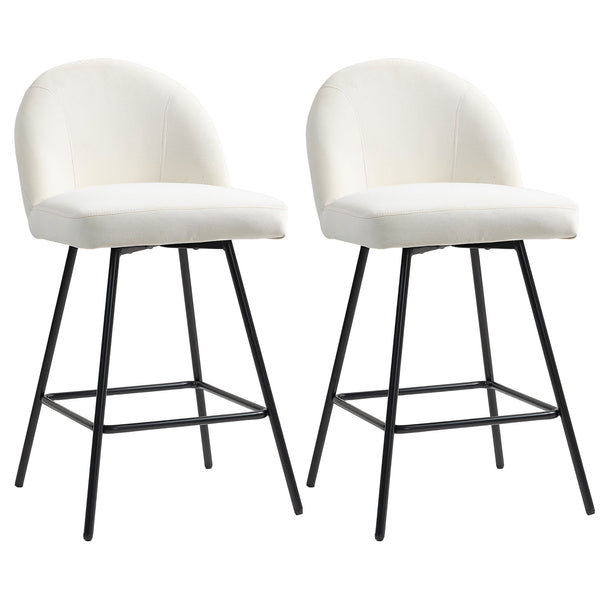 Set da 2 Sgabelli da Bar con Schienale 48,5x56x92 cm in Velluto Bianco Crema acquista
