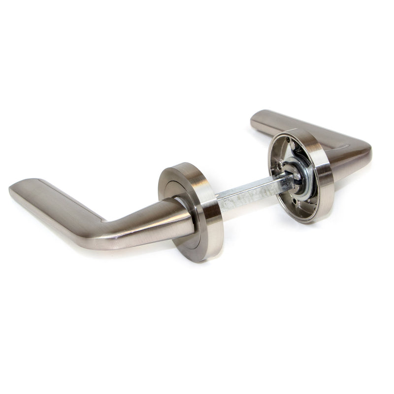 Maniglie Sydney per Porta da Interno con Rosetta Ø50 mm Alluminio e Zama Nickel Satinato Emuca