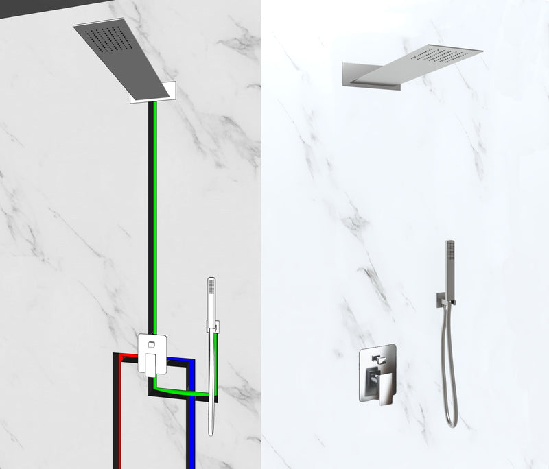 Kit Doccia Soffione Doccino e Miscelatore in Acciaio Inox 55x23 cm da Parete Rek