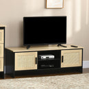 Mobile TV max 60” 120x40x42 cm con 2 Armadietti e Ripiani in Truciolare e Rattan Naturale e Nero