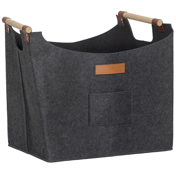 sconto Borsa Portalegna da Interno con Manici in Legno 45x32x40 cm in Feltro Grigio Scuro