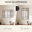 Specchio da Parete Stile Finestra 90x60 cm con Montaggio Verticale e Orizzontale in Vetro Nero      