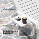 Set 2 Sdraio da Giardino Regolabili 79x158x88 cm con Tavolino e Braccioli in Polipropilene Bianco      