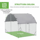 Recinto per Galline 280x190x197 cm con Tetto e Copertura Anti UV in Metallo Galvanizzato Argento      