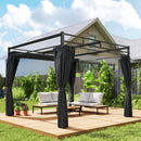 Pergola Gazebo 3x3 m con Tetto Scorrevole UV30+ e 4 Pareti Laterali Grigio Scuro      