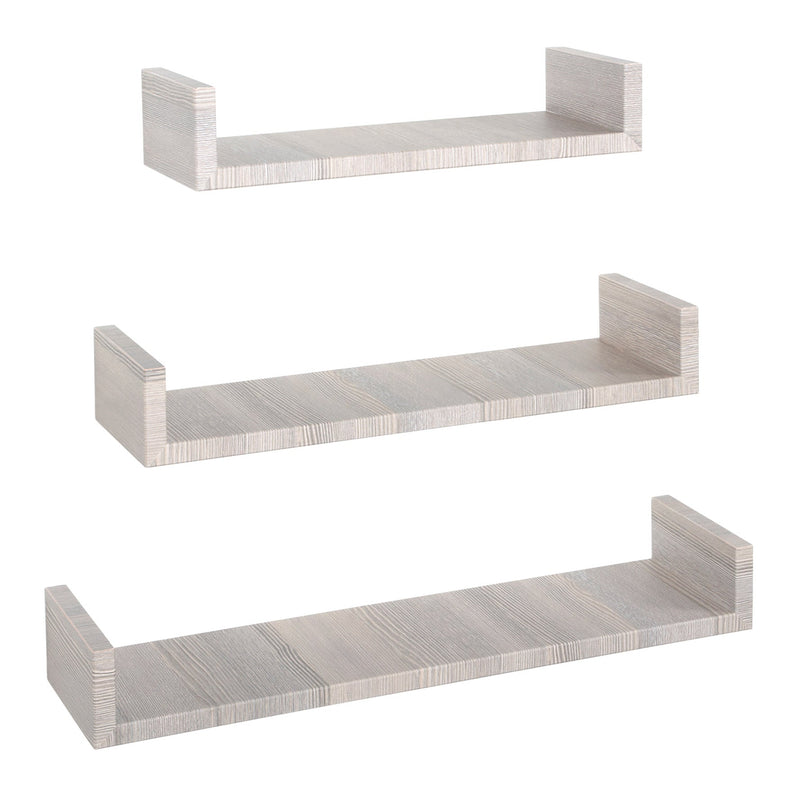 Set 3 Mensole da Parete 60-50-40x15,5x8 cm in Fibra di Legno Calamita Rovere Grigio