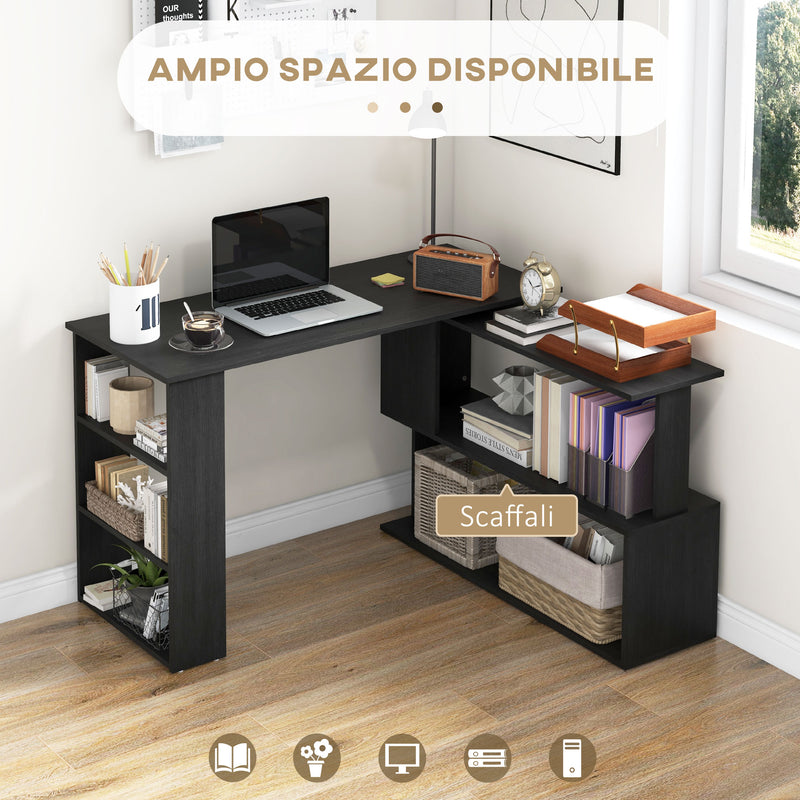 Scrivania Angolare con Piano Girevole a 360° 120x110x74,5 cm Struttura a Ripiani in Legno Ingegnerizzato Nero  