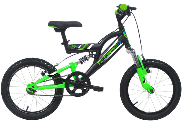 sconto Fahrrad für Kinder 16" 2 Bremsen VBrake Vollfederung Schwarz