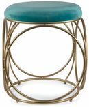 Sgabello Tondo Ø40x46 cm in Ferro e Velluto Soriani Verde Tiffany