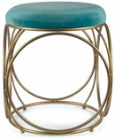 Sgabello Tondo Ø40x46 cm in Ferro e Velluto Soriani Verde Tiffany
