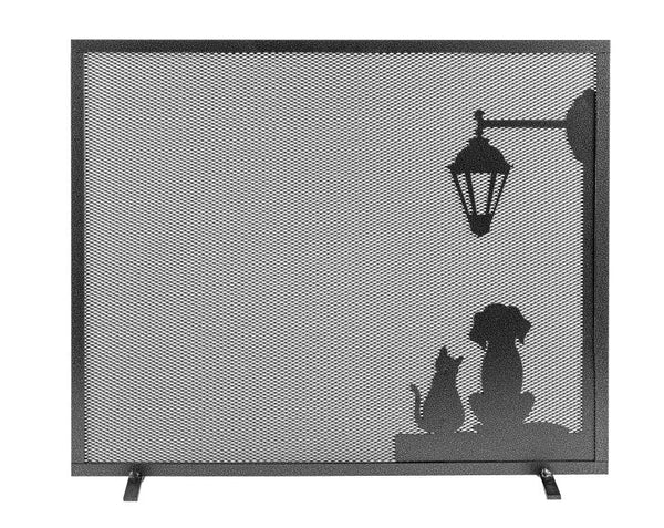 online Parascintille per Camino 1 Anta 60x51cm in Ferro Verniciato Grigio Martellato