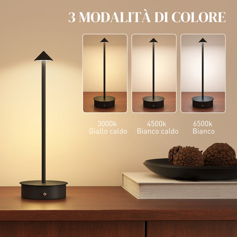 Lampada da Tavolo Touch Luce Led 3 Tonalità Ricaricabile con USB in Acciaio Nero  