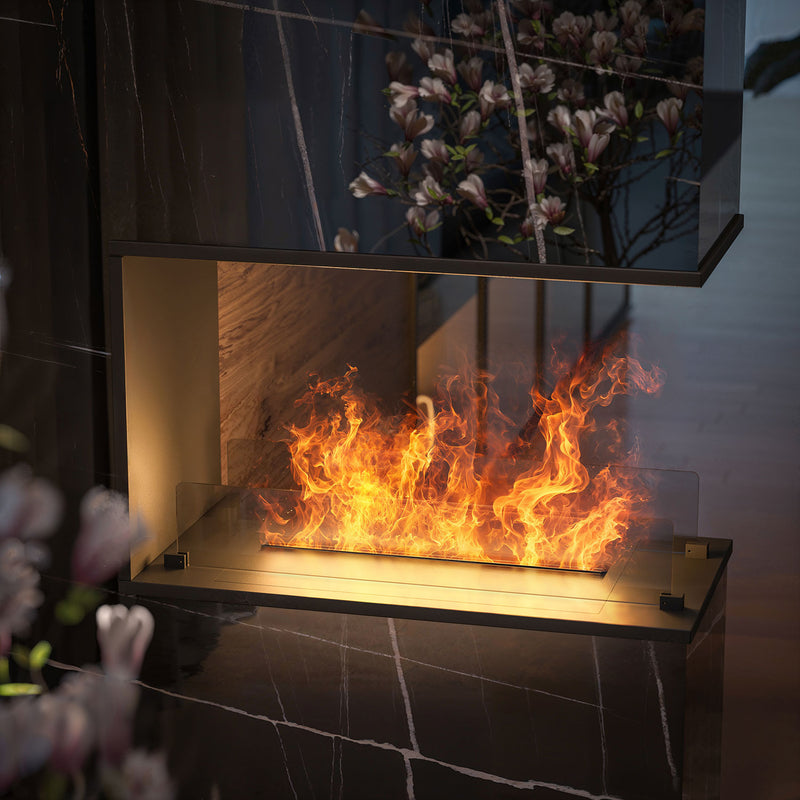 Camino a Vapore Elettrico da Incasso 80x50x40 cm Invapo U800 con Ricarica Automatica in Acciaio Nero      