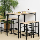 Set Bar Tavolino Alto e 4 Sgabelli in Metallo e Legno Rovere Chiaro