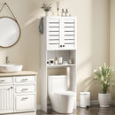 Mobile Sopra WC 67x31.5x190 cm con Armadietto a 2 Ante e Ripiano Aperto in Legno Bianco      