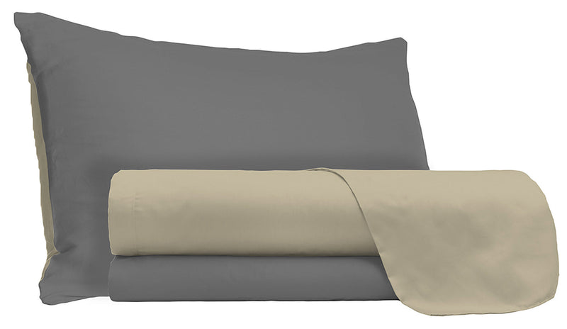 Set Lenzuola Sopra Sotto e Federe Doubleface Tortora\/Fumo