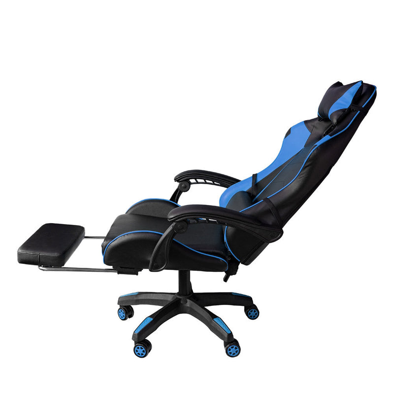 Sedia da Gaming Ergonomica 64x53x122-133 cm con Poggiapiedi in Similpelle Blu
