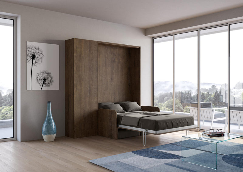 Letto Matrimoniale Francese a Scomparsa Salvaspazio con Sofà Kentaro H210 cm Marrone