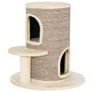 Torre per Gatti a 2 Livelli 60x60x61 cm con 2 Nascondigli Piattaforma Superficie in Sisal Beige e Marrone      