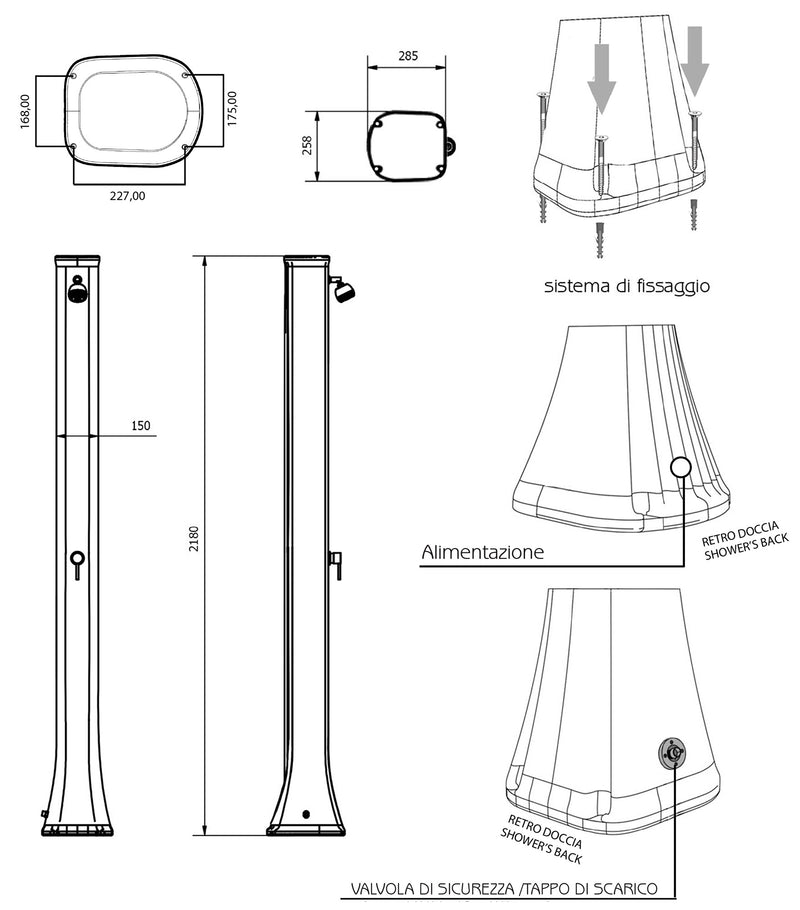 Doccia Solare da Esterno Giardino 30L Miscelatore Arkema Big Happy Five F Grigio Antracite