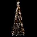 Albero di Natale Luminoso Ø80x220 cm 592 LED con 8 Giochi di Luce da Esterno in Metallo Bianco Caldo      