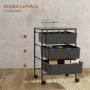 Carrello Multiuso 40,8x33,5x60,5 cm con 3 Cestini Estraibili e Ruote per Cucina e Ufficio in Acciaio e PP Nero      