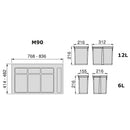 Pattumiera Differenziata 4 Contenitori per Cassettone 90x21,6 cm con Base Emuca Grigio Antracite