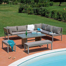 Set Salotto da Giardino in Alluminio Divano Angolare 2 Panche e Tavolo Vorghini Palermo