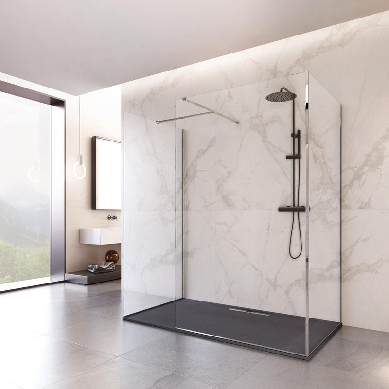 Box Doccia Parete Walk-In 3 Lati in Cristallo Trasparente 8 mm H195 Bonussi Three Varie Misure