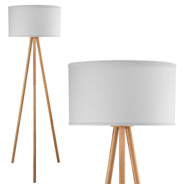 Lampada Piantana da Terra Design Moderno Attacco E27 Paralume in Tessuto Bianco Gambe in Legno acquista