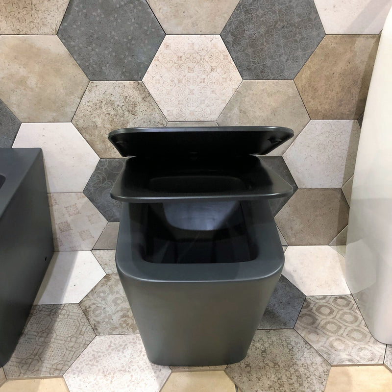 Coppia di Sanitari WC e Bidet a Terra Filo Muro in Ceramica 56.5x36.5x41 cm Square Nero
