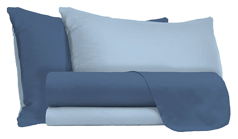 Set Lenzuola Sopra Sotto e Federe Doubleface Avio\/Azzurro Varie Misure