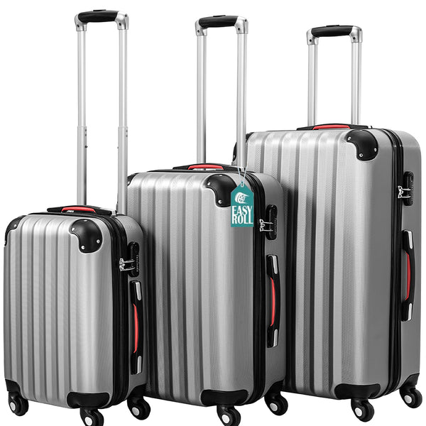 sconto Set 3 Valigie Trolley Rigide da Viaggio Easy Roll Angoli Rinfornzati in ABS Argento