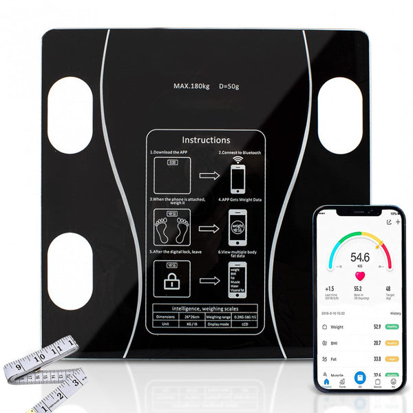 prezzo Digitale Waage Max 180 kg aus Glas mit schwarzer Bluetooth-App