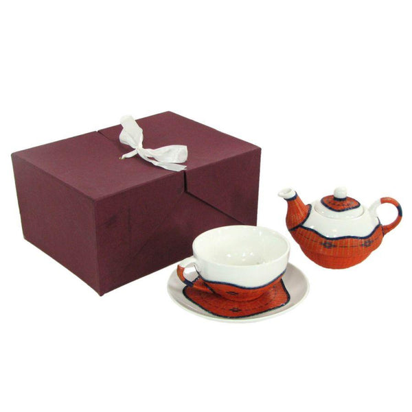 online Set Teiera con Tazza e Piattino in Porcellana Decoro in Bambù Arancione