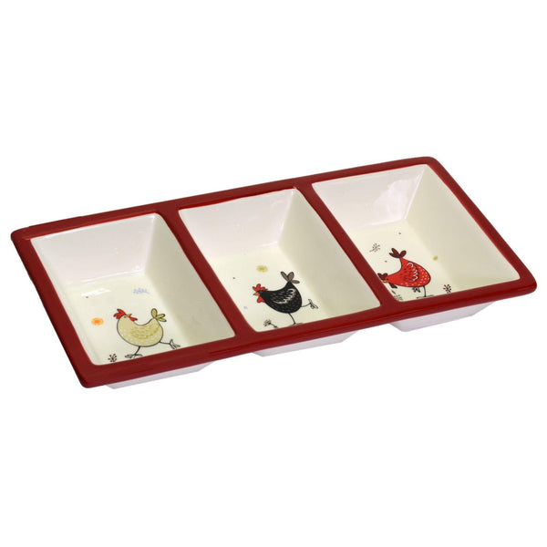 Vassoio 3 Posti 32,3x15,8xh4,7 cm in Ceramica Design Galline acquista