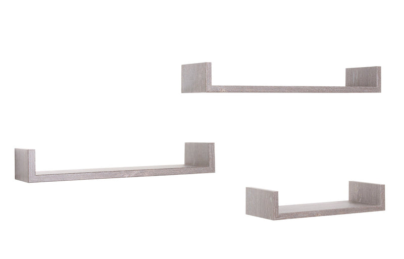 Set 3 Mensole da Parete 60-50-40x15,5x8 cm in Fibra di Legno Calamita Rovere Grigio New