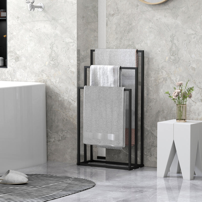 Portasciugamani da Terra a 3 Bracci Autoportante 45x21.5x85 cm in Acciaio Nero      