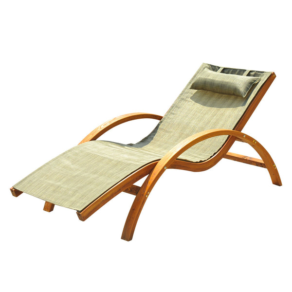 Ergonomische Sonnenliege aus Holz mit brauner Matratze und Kopfstütze acquista