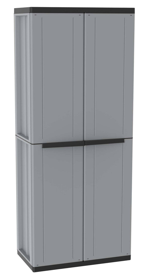 Armadio Portascope Modulare da Esterno 68x37,5x163,5 cm 2 Ante 4 Ripiani in Polipropilene Jline Grigio e Nero online