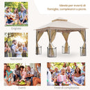 Gazebo da Giardino 3x3 m con Doppio Tettuccio in Metallo e Poliestere Beige 