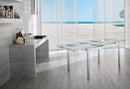 Tavolo Allungabile 130/200x80x75 cm in Metallo con Top in Vetro Bianco