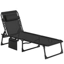 Sdraio da Giardino Pieghevole 185x58x30 cm con Schienale Reclinabile su 5 Posizioni e Cuscino in Tessuto a Rete e Acciaio Nero      