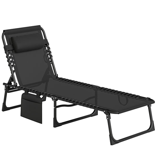 Sdraio da Giardino Pieghevole 185x58x30 cm con Schienale Reclinabile su 5 Posizioni e Cuscino in Tessuto a Rete e Acciaio Nero acquista