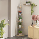 Libreria Angolare a 5 Ripiani 37,5x37,5x160 cm Struttura Pieghevole Colore Legno   