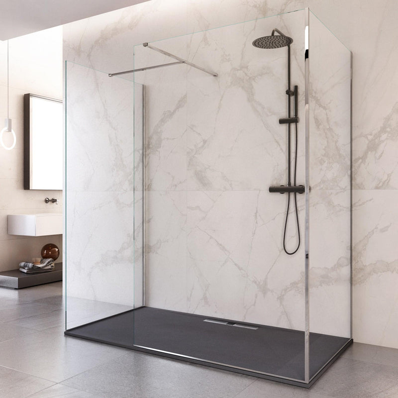 Box Doccia Parete Walk-In 3 Lati in Cristallo Trasparente 8 mm H195 Bonussi Three Varie Misure